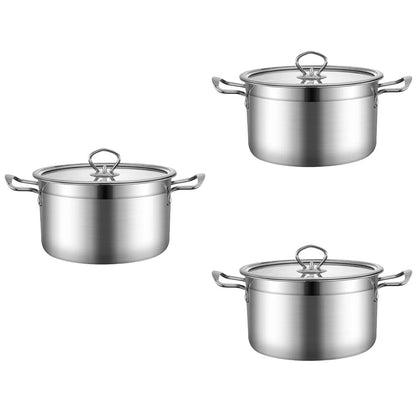 Homemaxs 3pcs Stainless Steel Soup Pot Multifunctional Pot Practical Hot Pot with Glass Lid