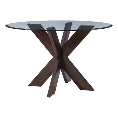 Linon Hale X Base Wood Dining Table With Glass in Natural Brown