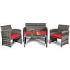 Costway 4PCS Patio Rattan Furniture Set Conversation Glass Table Top Cushioned Sofa Outdoor Turquoise