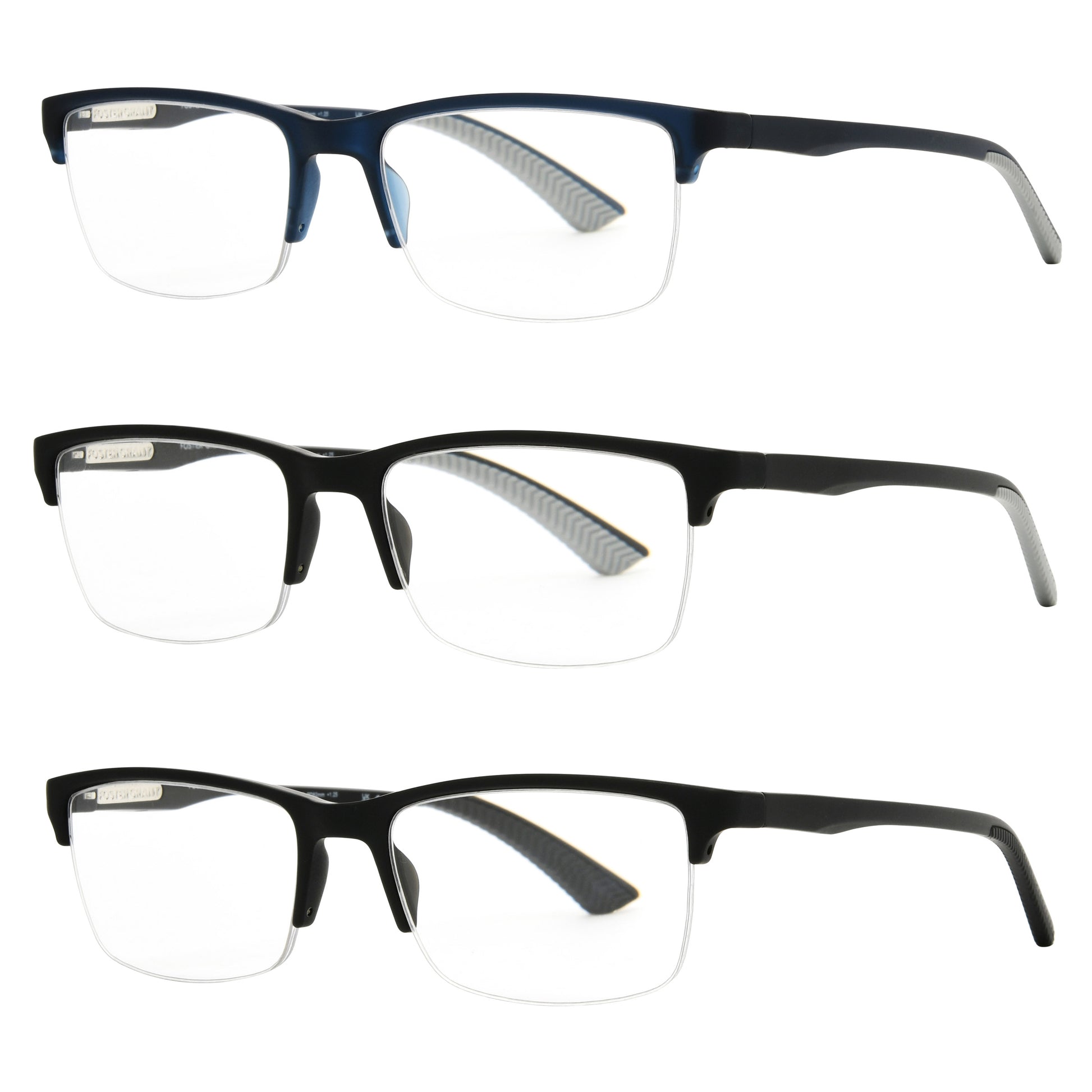 Design Optics by Foster Grant #356 Semi-Rim Rectangle Reading Glasses, 3-pack