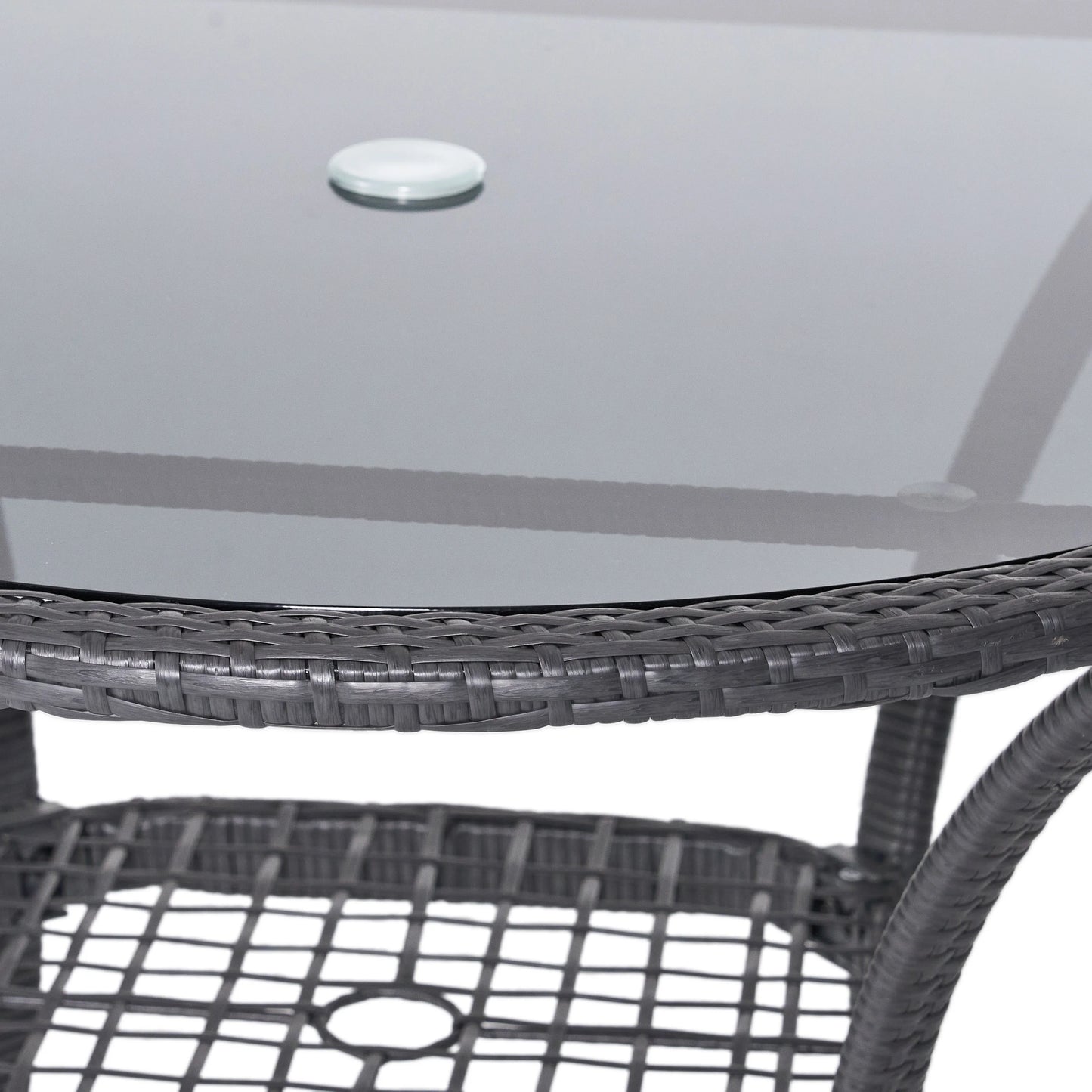 GDF Studio Jeremy Outdoor Wicker Dining Table with Glass Top, Gray and Smoky