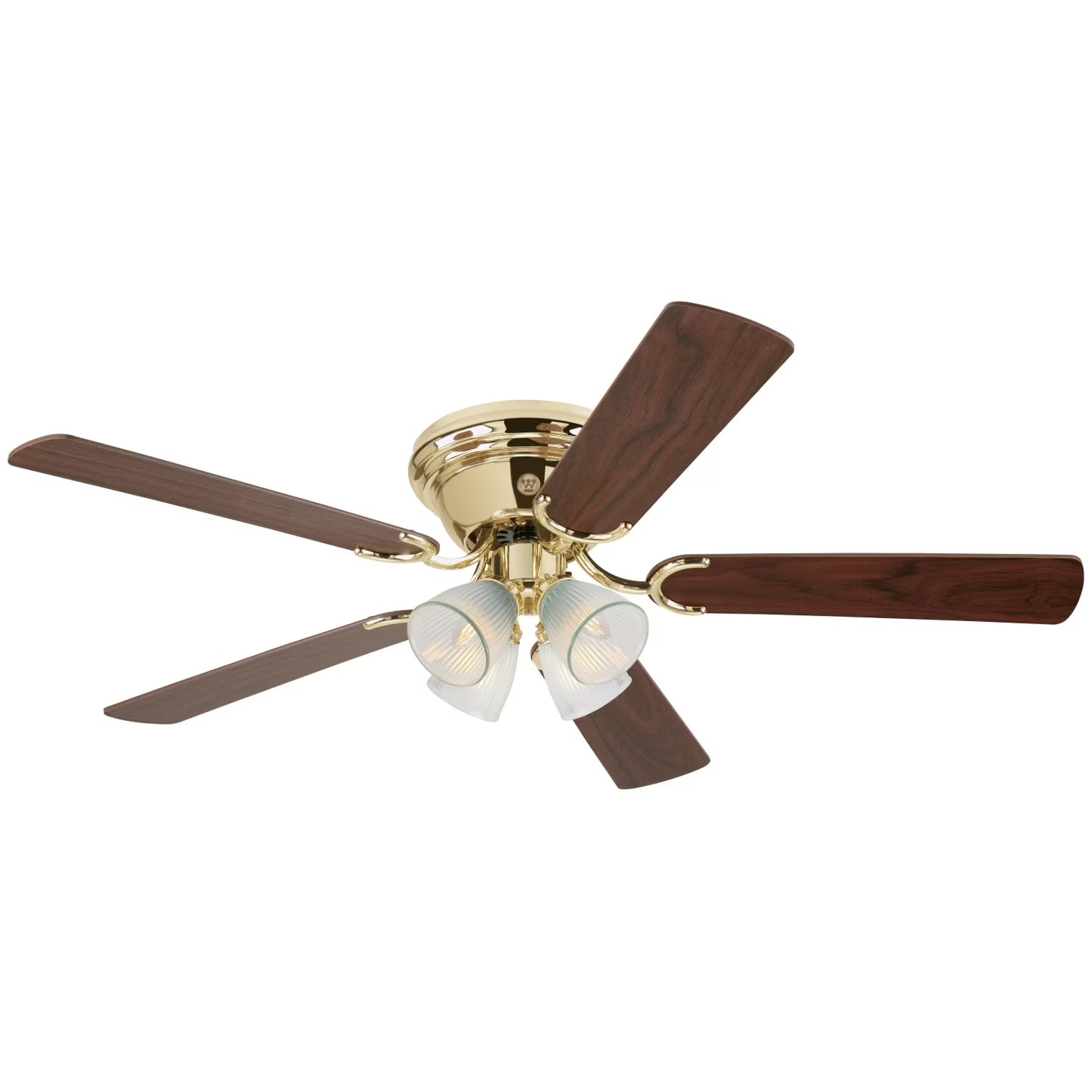 Westinghouse Contempra 4 52 in. Polished Brass Finish Reversible Blades (Walnut/Oak) Clear Ribbed Glass