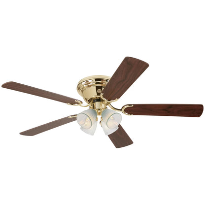 Westinghouse Contempra 4 52 in. Polished Brass Finish Reversible Blades (Walnut/Oak) Clear Ribbed Glass