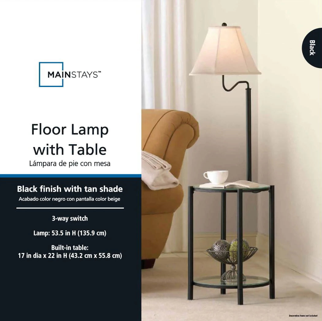 Mainstays Glass End Table Floor Lamp, Matte Black
