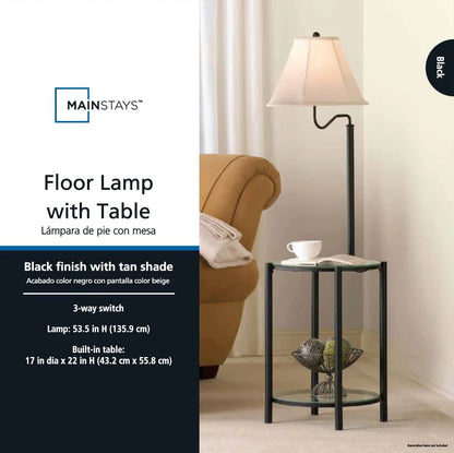 Mainstays Glass End Table Floor Lamp, Matte Black