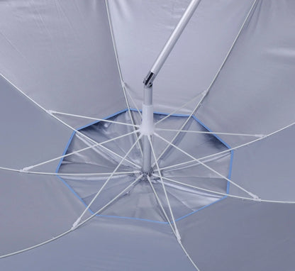 7 ft Fiberglass Tommy Bahama Beach Umbrella for Sand with Folding Anchor Base, Integrated Table, Telescopic Aluminum Pole, UPF 50+, Tilt