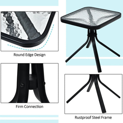 Costway 3PCS Bistro Set Folding Adjustable Chairs Square Glass Table Garden