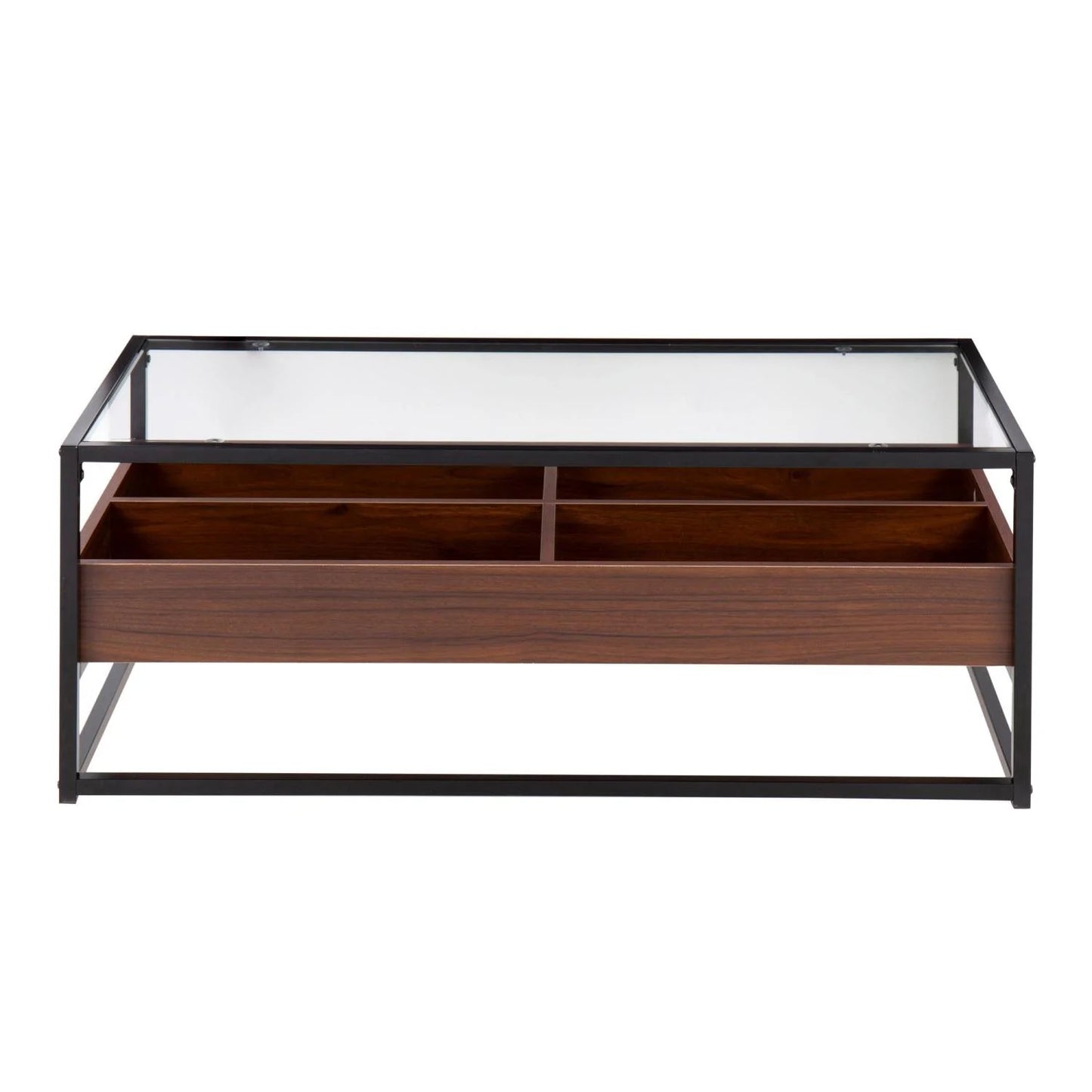 LumiSource Black Steel, Walnut Wood, Clear Glass Display Coffee Table