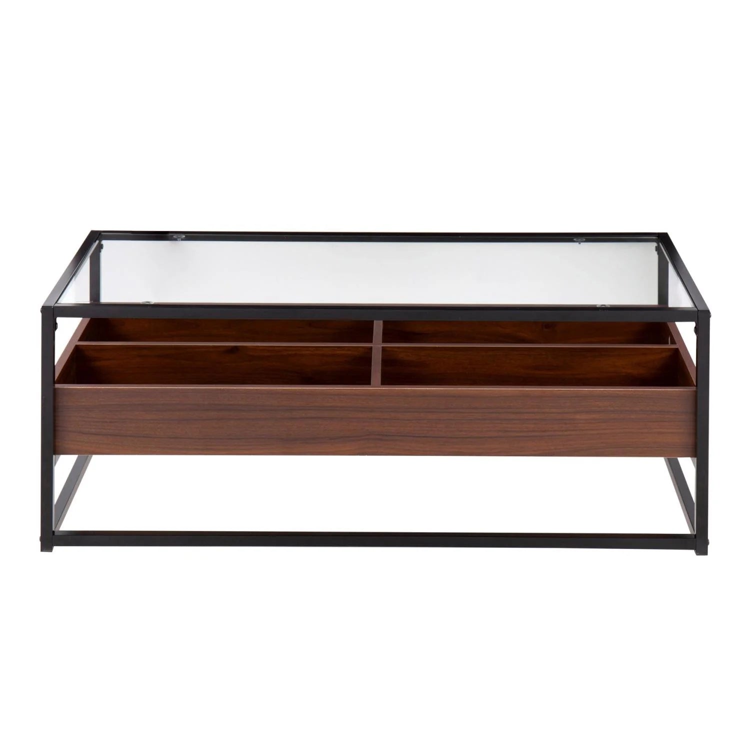 LumiSource Black Steel, Walnut Wood, Clear Glass Display Coffee Table