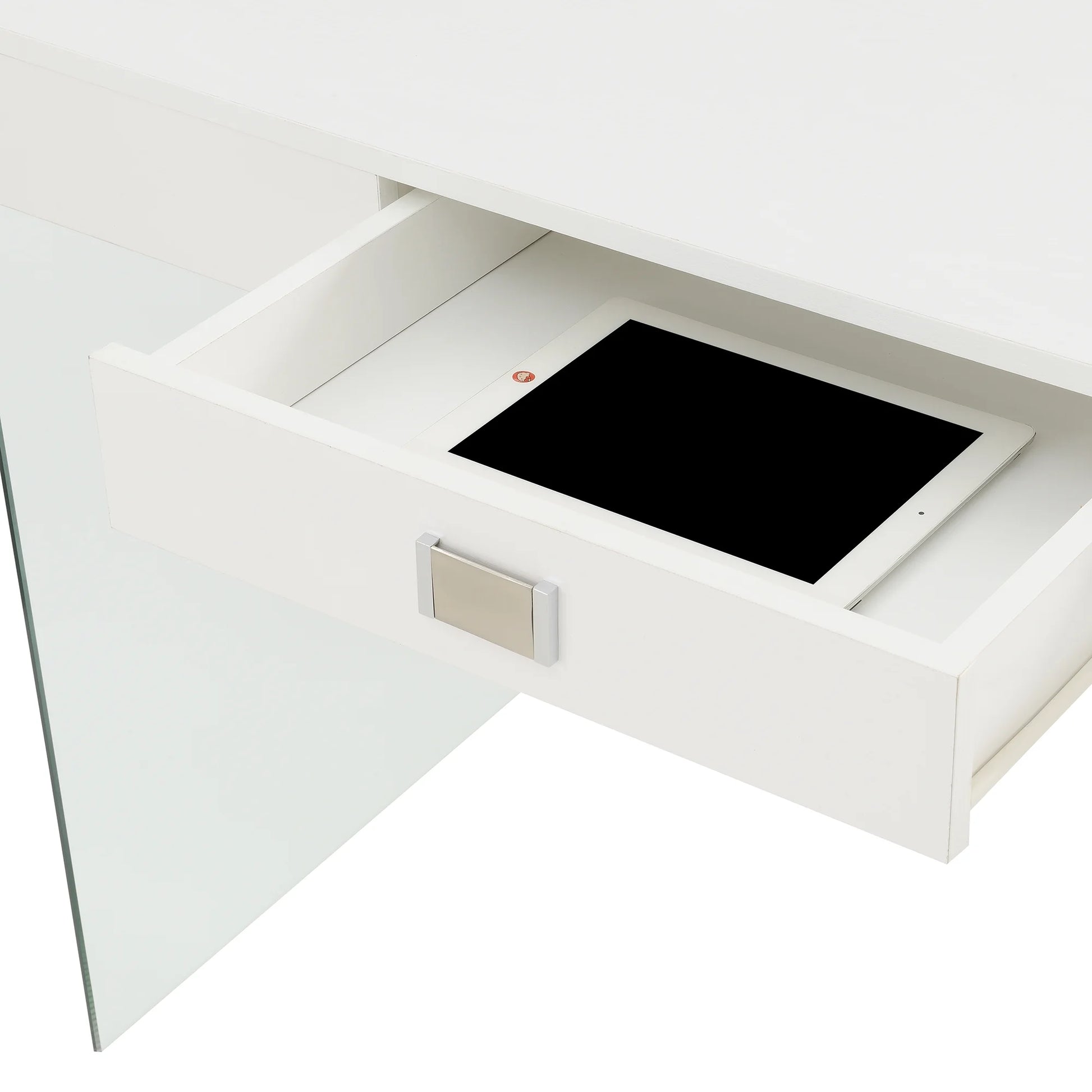 Convenience Concepts SoHo 30"H 42" W Glass Desk with Charging Station, White/Glass, All Ages