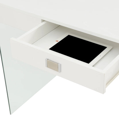 Convenience Concepts SoHo 30"H 42" W Glass Desk with Charging Station, White/Glass, All Ages