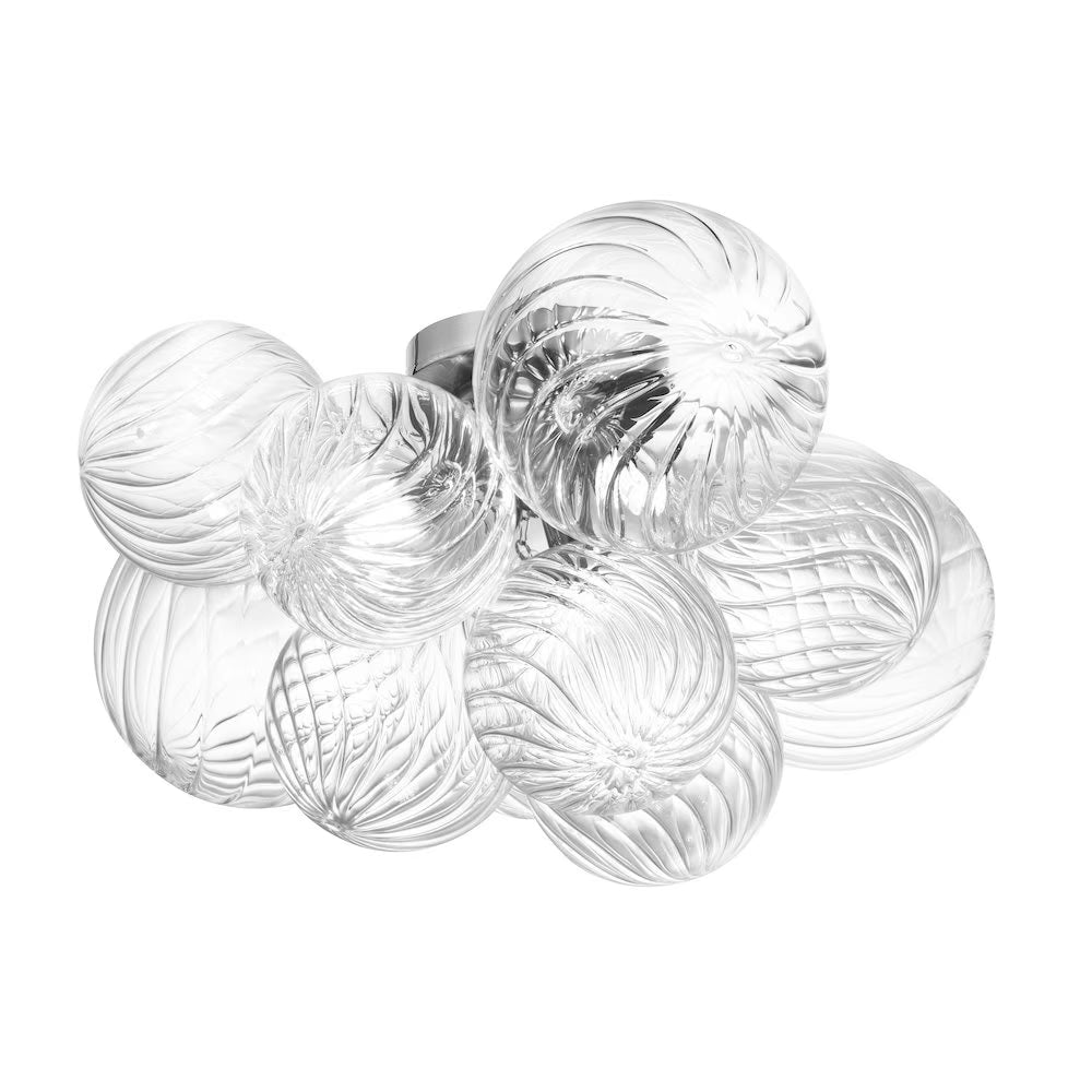 Dainolite 3 Light Flush Mount, Aged Brass w/Clear Spiral Glass