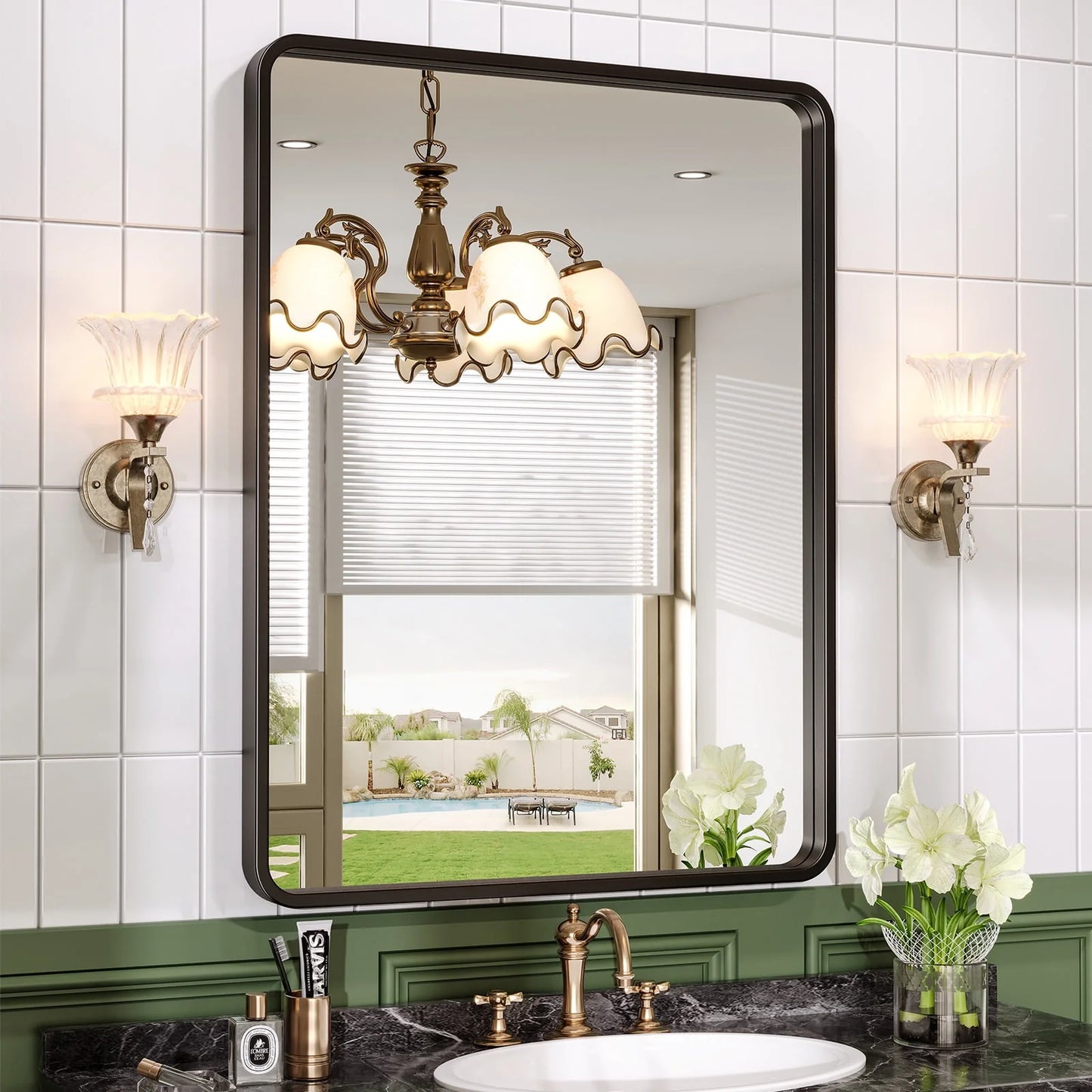 Brightify 24x36 Inch Black Bathroom Mirrors Wall Mirror, Modern Rectangle Bathroom Vanity Wall Mirror with HD Glass & Black Metal Frame for Living Room Mantel Bedroom Entryway, Horizontal/Vertical
