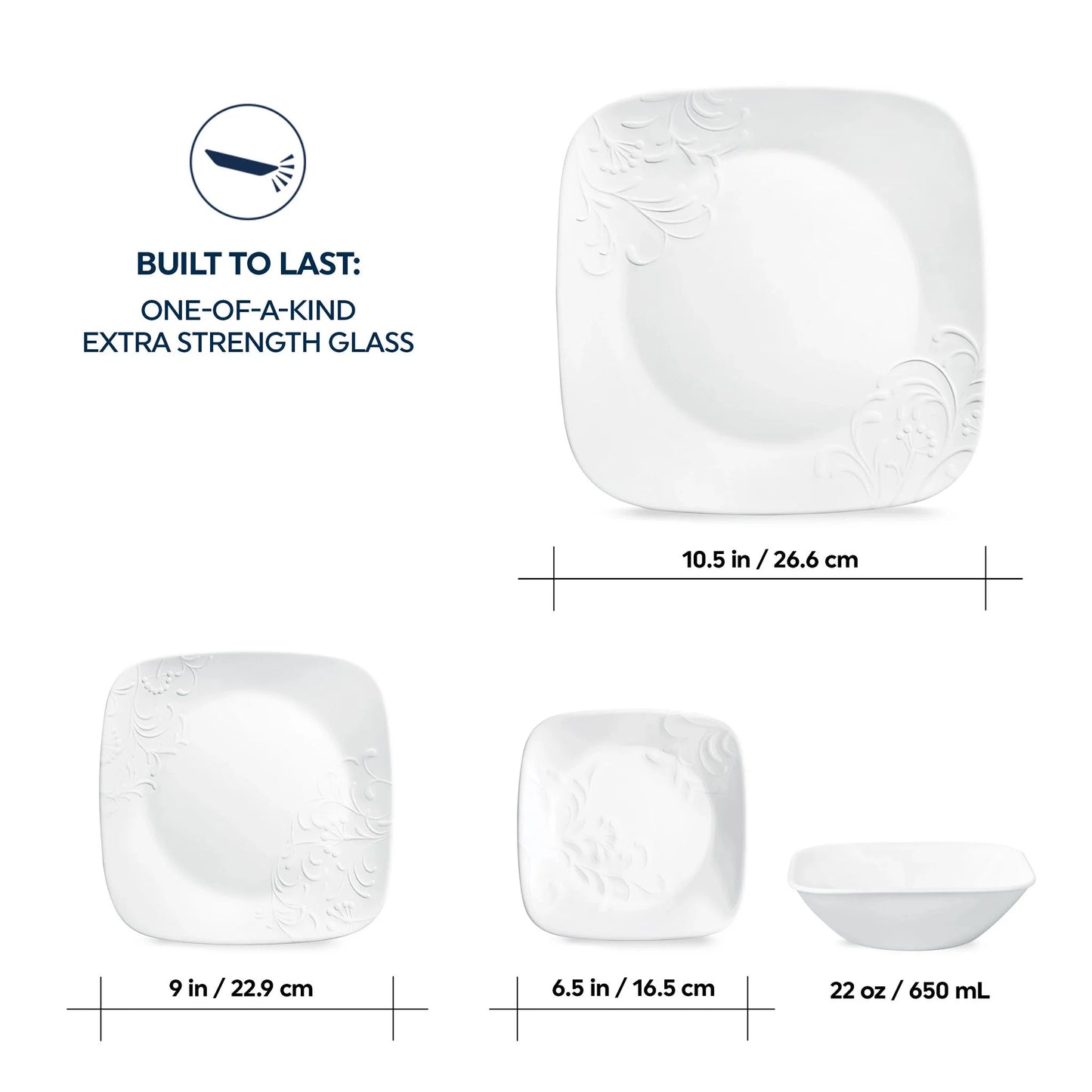 Corelle Cherish 16-Piece Embossed Square Glass Dinnerware Set (Service for 4)