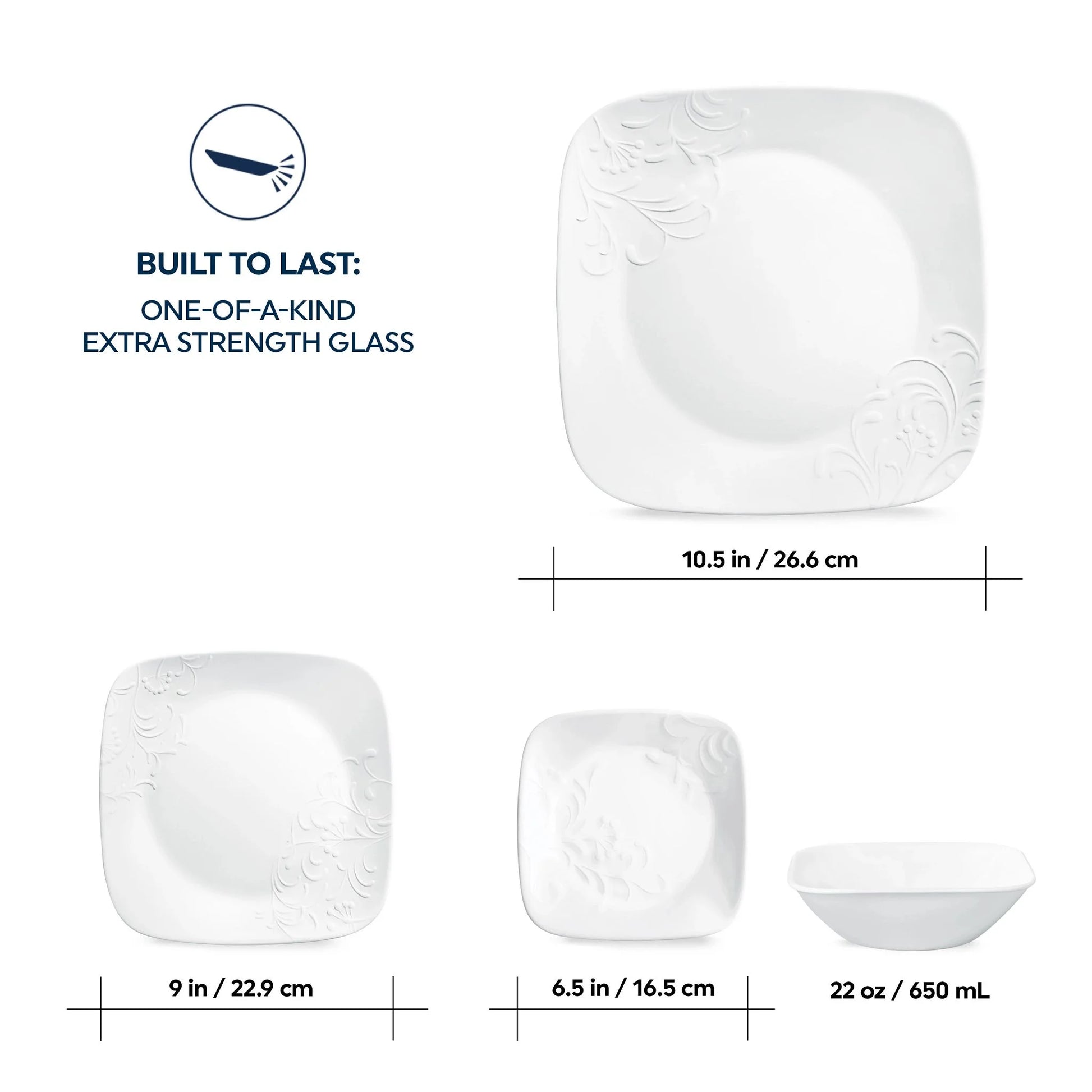 Corelle Cherish 16-Piece Embossed Square Glass Dinnerware Set (Service for 4)