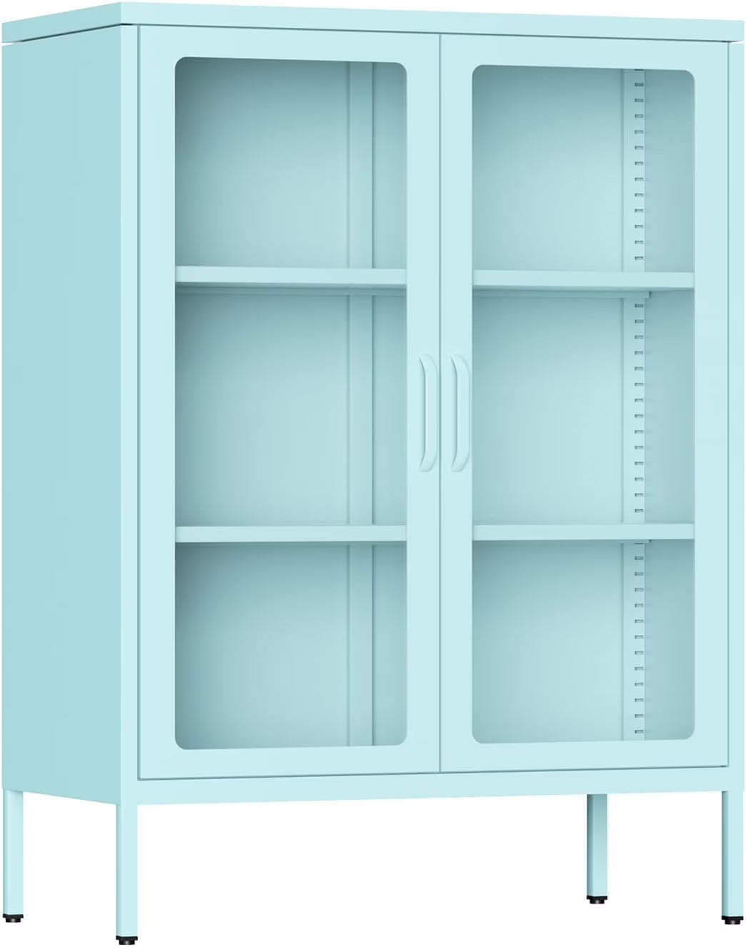 SUNCROWN Metal Storage Cabinet, Curio Display Cabinet with 2 Glass Display Door and 4 Shelves, Side Storage Organize, Modern Bookshelf Cabinet for livingroom, Bedroom, Kitchen, Black