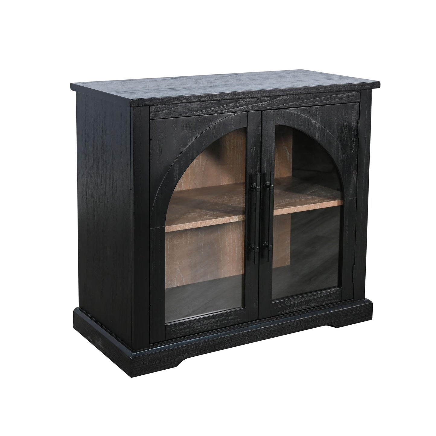Sunny Designs Elena Small Black Wood Cabinet with Arched Glass Doors