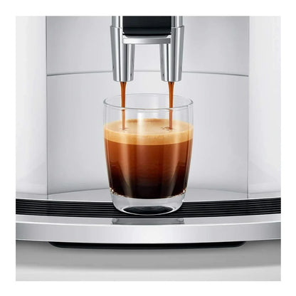 Jura E8 Automatic Espresso Machine (Piano White) with Glass Milk Container