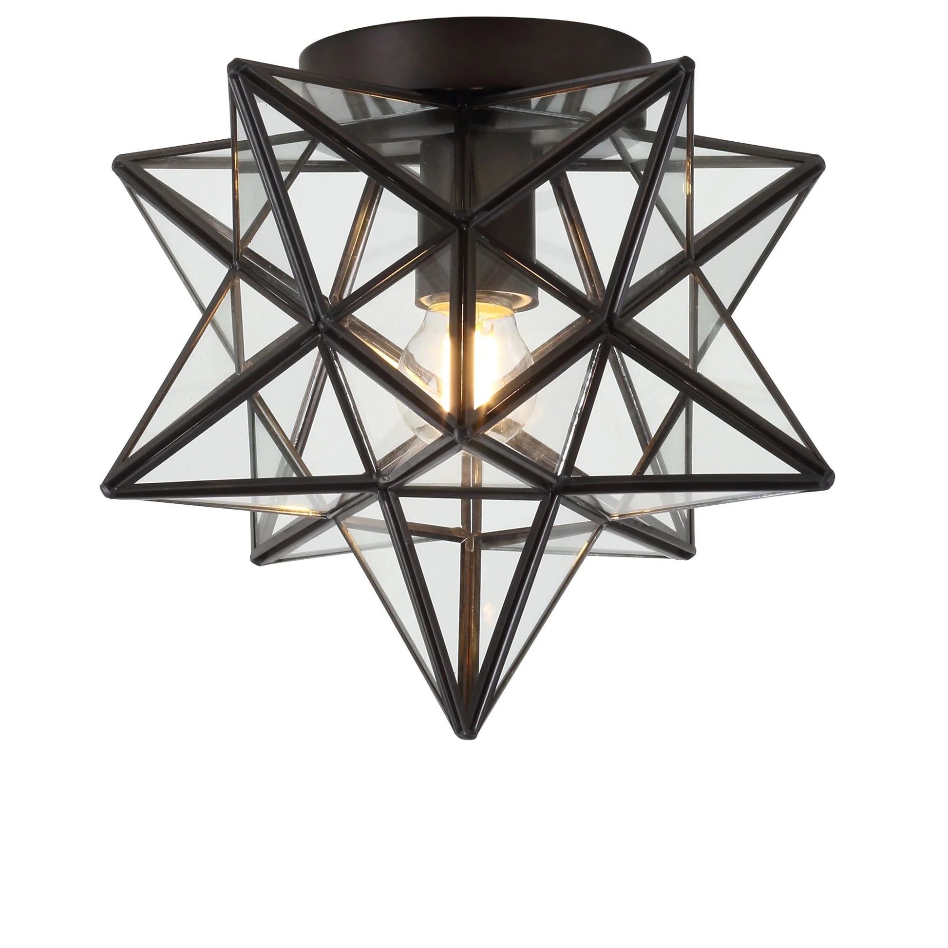 JONATHAN Y Stella 12" Moravian Star Metal/Mercury Glass LED Flush Mount, Oil Rubbed Bronze