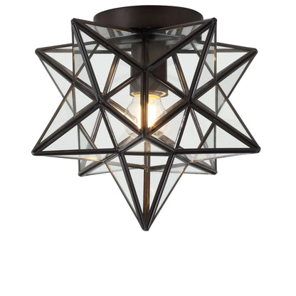 JONATHAN Y Stella 12" Moravian Star Metal/Mercury Glass LED Flush Mount, Oil Rubbed Bronze