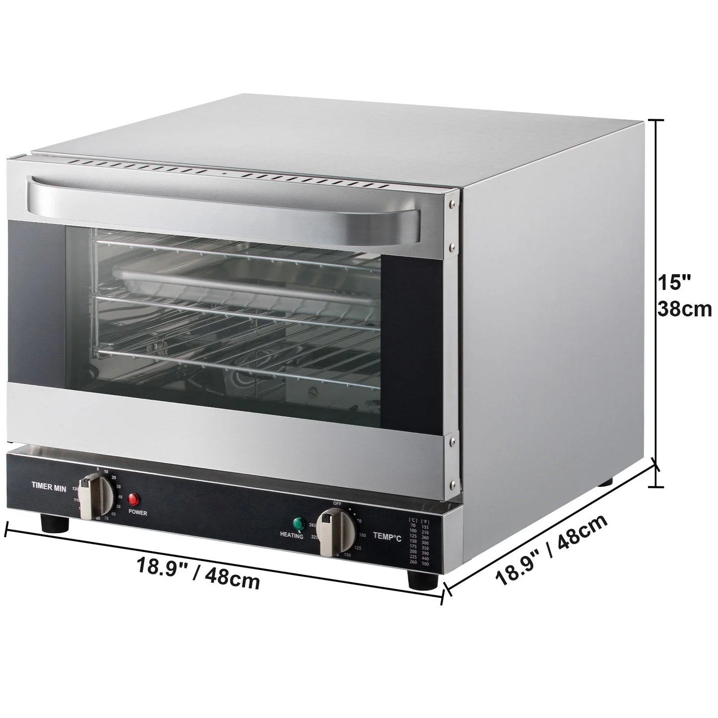KFFKFF Commercial Convection Oven, 21L/19Qt, Quarter-Size Conventional Oven Countertop, 1440W 3-Tier Toaster w/Front Glass Door, Electric Baking Oven w/Trays Wire Racks Clip Gloves