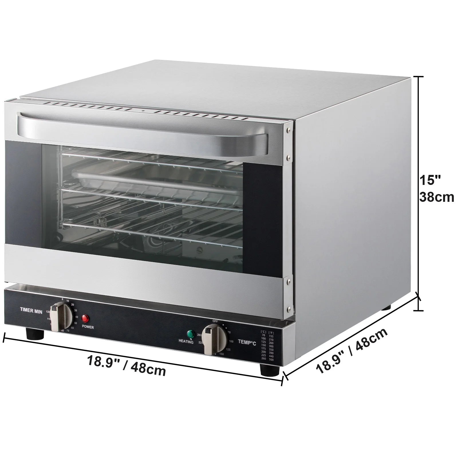 KFFKFF Commercial Convection Oven, 21L/19Qt, Quarter-Size Conventional Oven Countertop, 1440W 3-Tier Toaster w/Front Glass Door, Electric Baking Oven w/Trays Wire Racks Clip Gloves