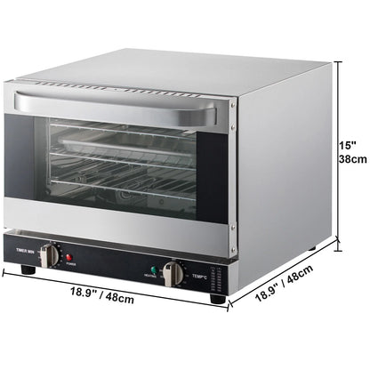 KFFKFF Commercial Convection Oven, 21L/19Qt, Quarter-Size Conventional Oven Countertop, 1440W 3-Tier Toaster w/Front Glass Door, Electric Baking Oven w/Trays Wire Racks Clip Gloves