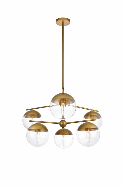 Eclipse 6 Lights Brass Pendant With Clear Glass