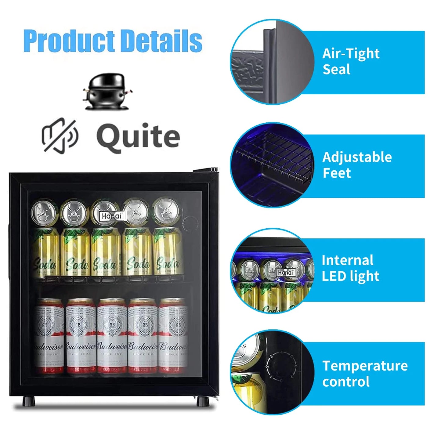 62-Can Beverage Cooler and Refrigerator, Small Mini Fridge for Home, Office or Bar with Glass Door and Adjustable Removable Shelves,Perfect for Soda Beer or Wine, Stainless Steel, 1.6 Cu.Ft.