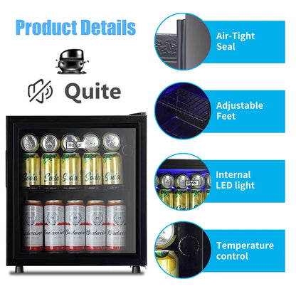 62-Can Beverage Cooler and Refrigerator, Small Mini Fridge for Home, Office or Bar with Glass Door and Adjustable Removable Shelves,Perfect for Soda Beer or Wine, Stainless Steel, 1.6 Cu.Ft.