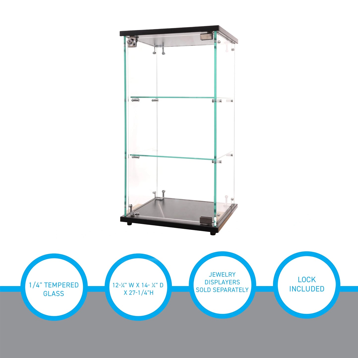 SSWBasics Infinity Countertop Glass Display Case (Ready to Assemble) - 12-1/4"W x 14-1/4"D x 27-1/4"H - Showcase Cabinet Bookcase with Lock Perfect for Displaying Smaller Items