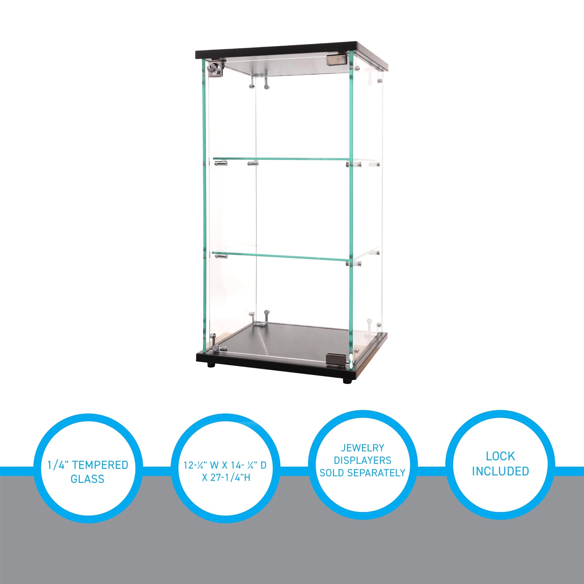 SSWBasics Infinity Countertop Glass Display Case (Ready to Assemble) - 12-1/4"W x 14-1/4"D x 27-1/4"H - Showcase Cabinet Bookcase with Lock Perfect for Displaying Smaller Items