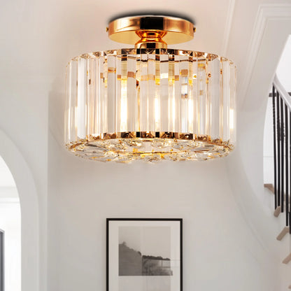 LOHASLED Industrial Semi Flush Mount Ceiling Light with Clear Hammered Glass,Black ,Modern Lighting for Hallway, Porch, Kitchen, Bathroom, Bedroom