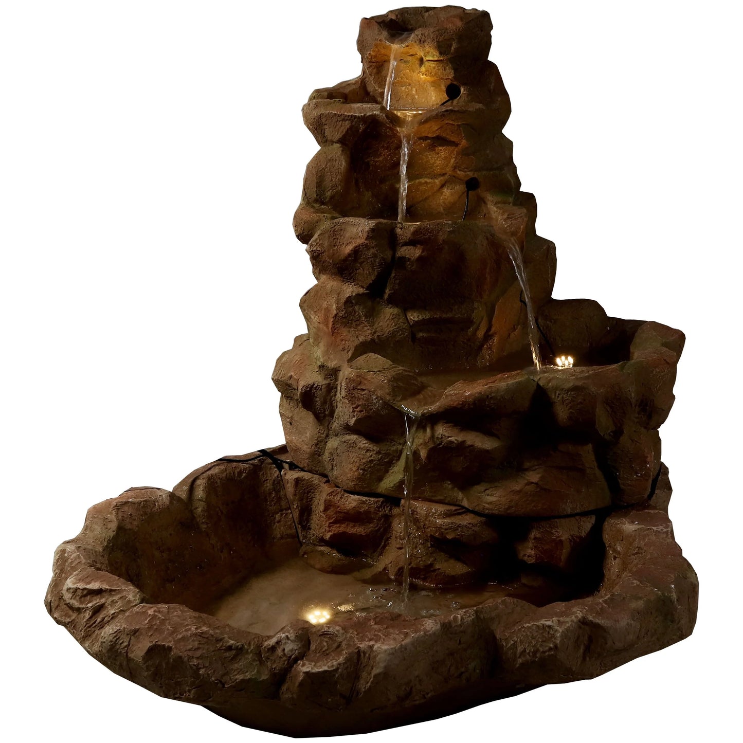 Sunnydaze 41"H Electric Fiberglass Stone Springs Outdoor Water Fountain with LED Lights