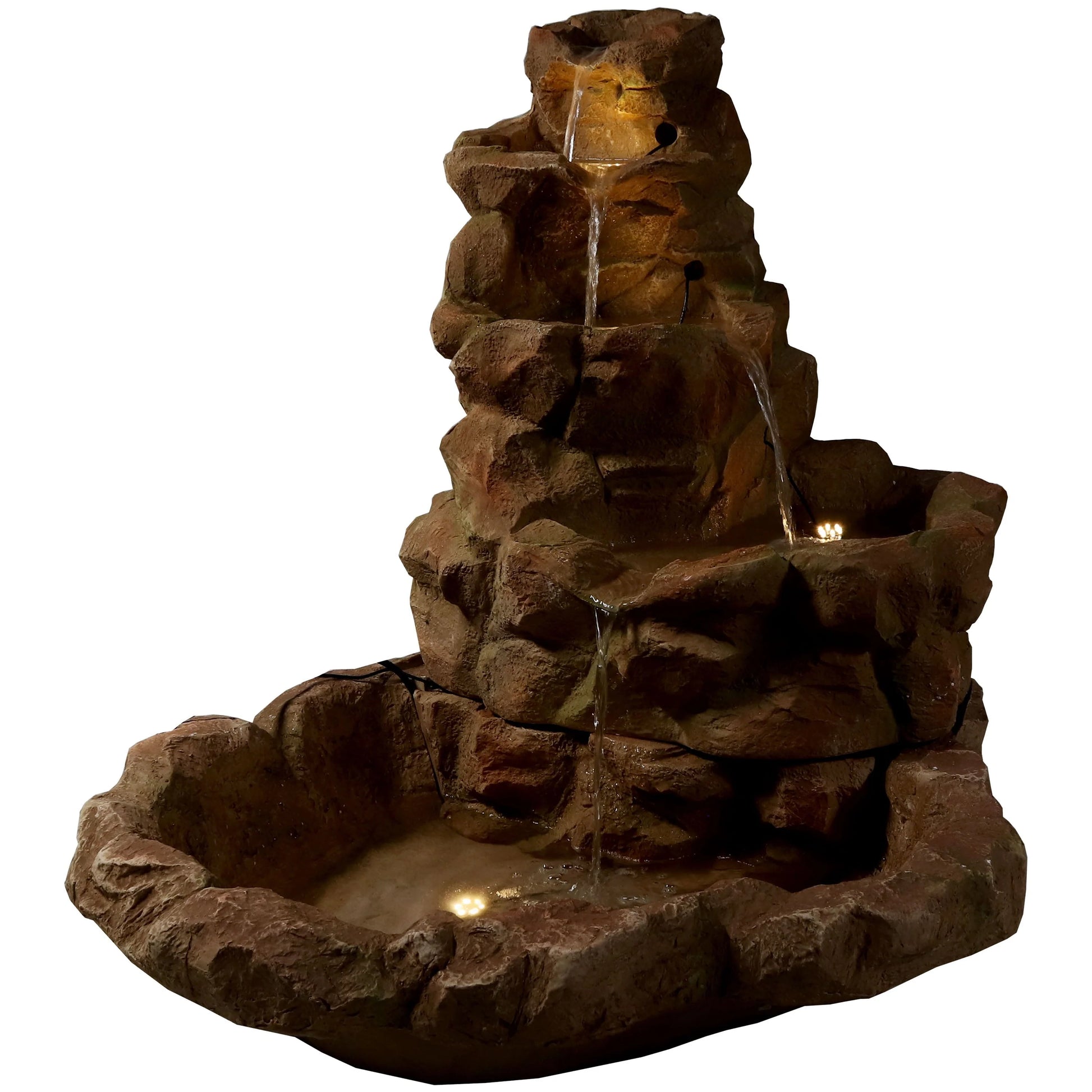 Sunnydaze 41"H Electric Fiberglass Stone Springs Outdoor Water Fountain with LED Lights