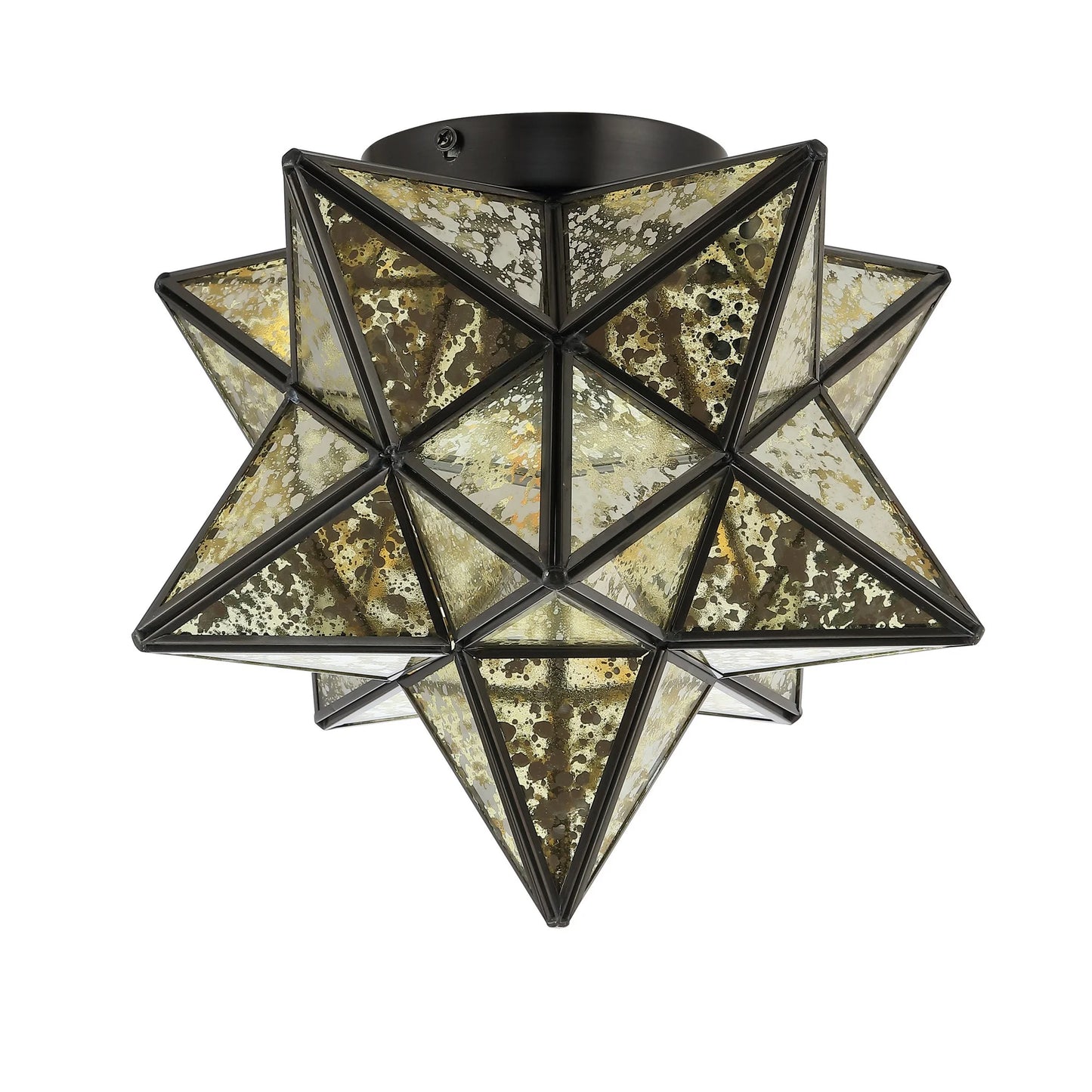 JONATHAN Y Stella 12" Moravian Star Metal/Mercury Glass LED Flush Mount, Oil Rubbed Bronze