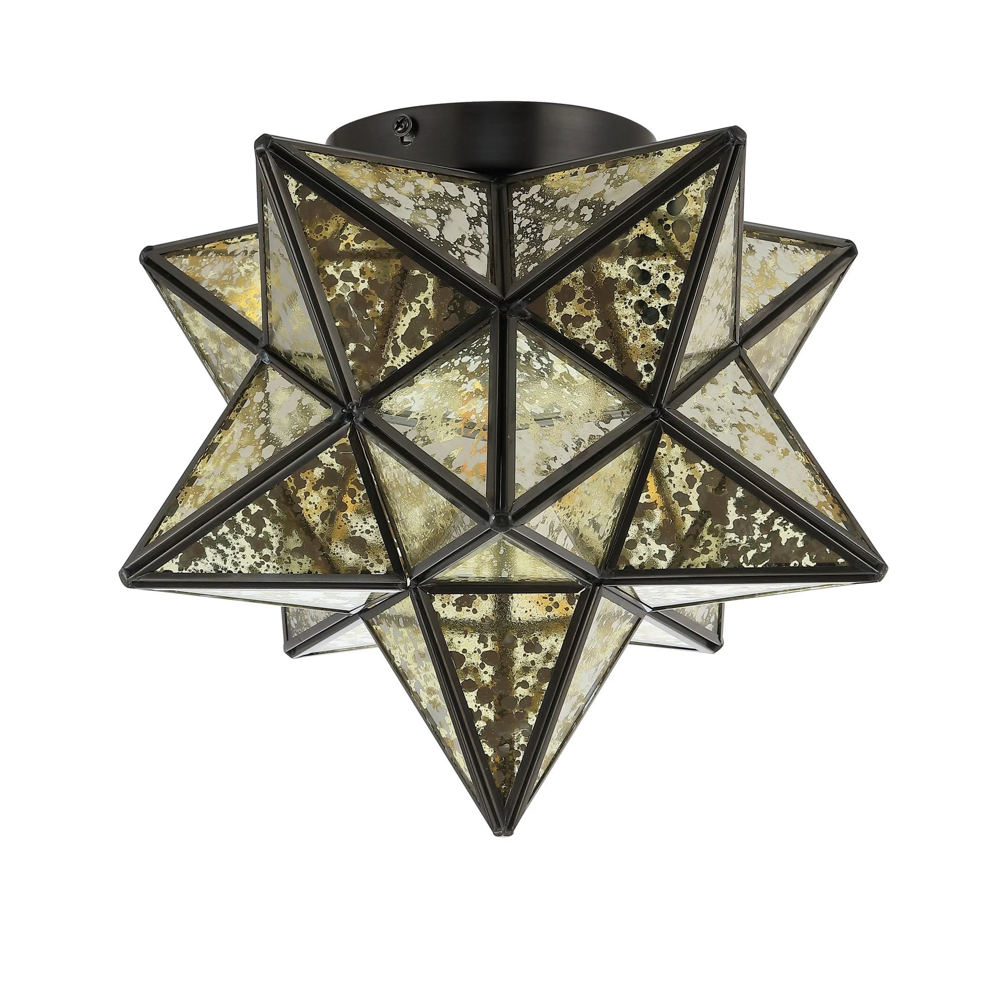JONATHAN Y Stella 12" Moravian Star Metal/Mercury Glass LED Flush Mount, Oil Rubbed Bronze