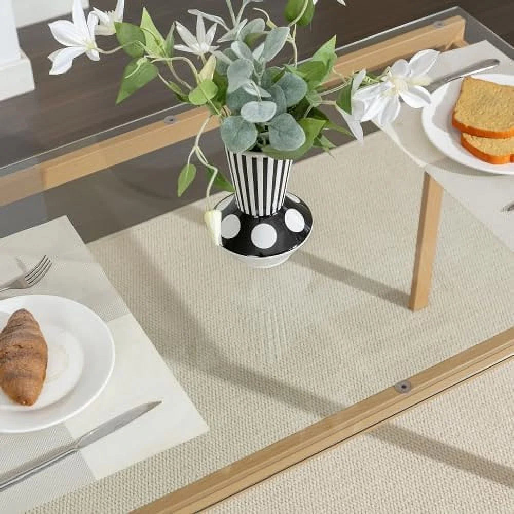 Boho 47 in Dining Table, Tempered Glass Tabletop with Rattan, Metal Legs, for Kitchen Dinner Living Room Reception