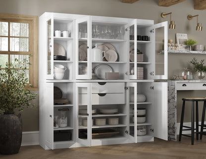 Palace Imports 100% Solid Wood Kitchen Pantry Storage Cabinet with Solid, Glass Doors, Adjustable Shelves and 2-Drawers, White