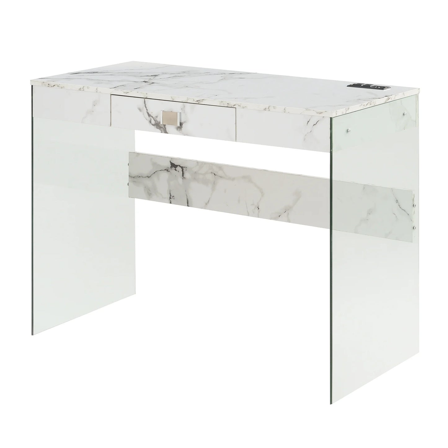 Convenience Concepts SoHo 30"H 42" W Glass Desk with Charging Station, White/Glass, All Ages