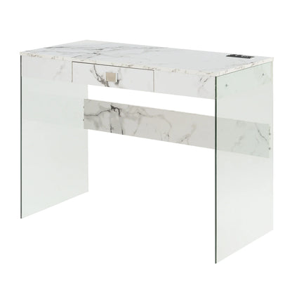 Convenience Concepts SoHo 30"H 42" W Glass Desk with Charging Station, White/Glass, All Ages