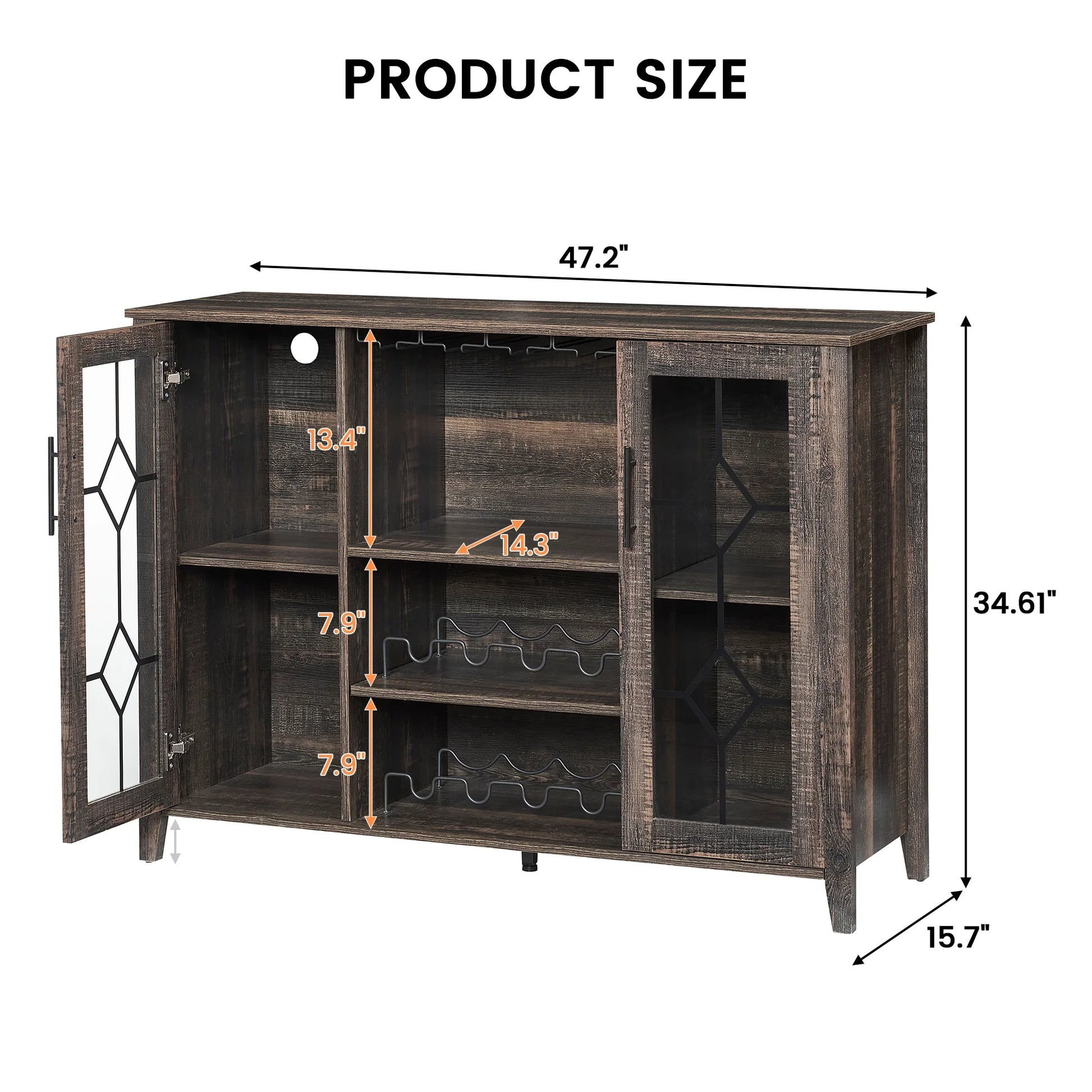 Garvee Farmhouse Wine Bar Cabinet with LED Lights, Coffee Bar Cabinet with Wine and Glasses Rack, Buffet Sideboard with Storage, Liquor Cabinet for Bar, Kitchen, Dining Room, Dark Oak