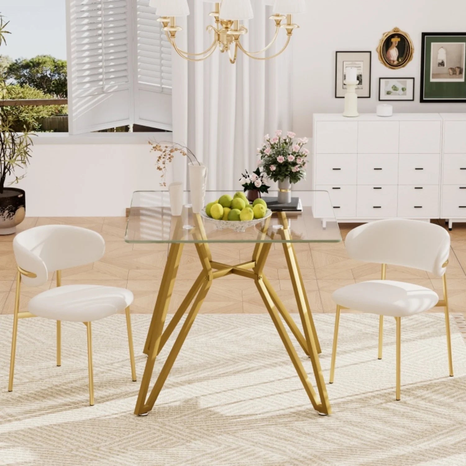 35.4 Inch Square Tempered Glass Dining Table Suitable For 2 To 4 People Space Saving Small Kitchen Dining Table Equipped With Sturdy Metal Table Legs Suitable For Dining Room Living Room Gold