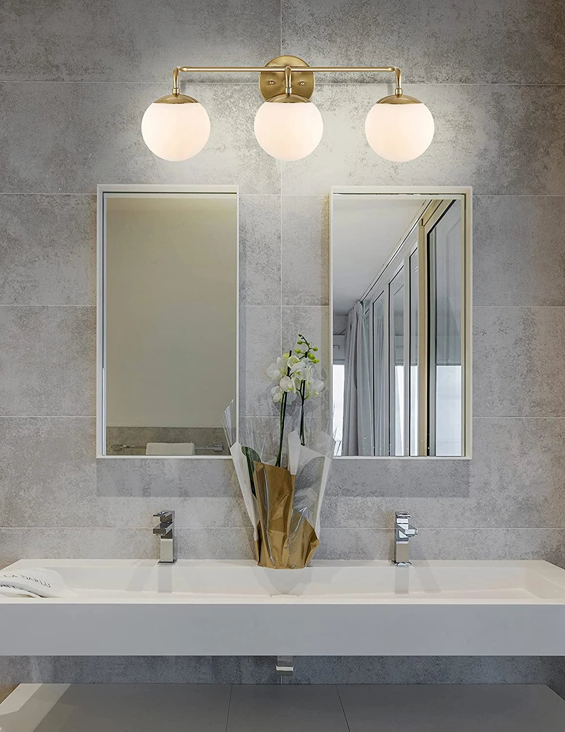 JONATHAN Y JYL3536A Parisian Globe 25" 3-Light Metal/Frosted Glass Modern Contemporary LED Vanity Midcentury Glam 2700K LED 4W Bulbs Entryway Lobby Kitchen Bathroom Bedroom Hallway, Brass Gold