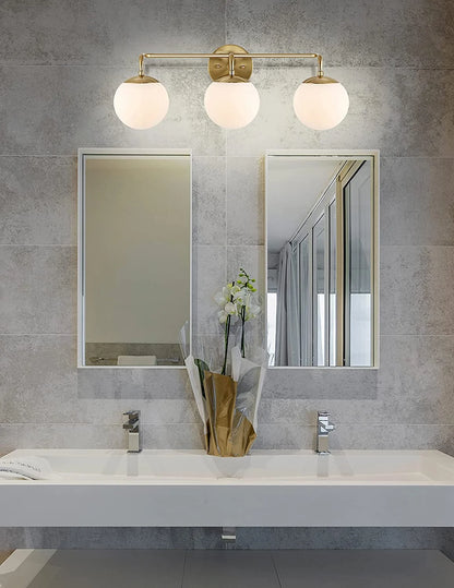 JONATHAN Y JYL3536A Parisian Globe 25" 3-Light Metal/Frosted Glass Modern Contemporary LED Vanity Midcentury Glam 2700K LED 4W Bulbs Entryway Lobby Kitchen Bathroom Bedroom Hallway, Brass Gold