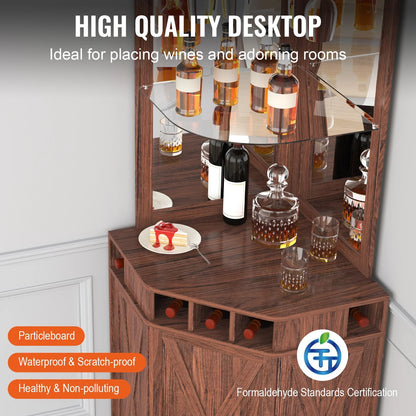 BENTISM Industrial Bar Cabinet with Glass Holder, MDF Board Brown