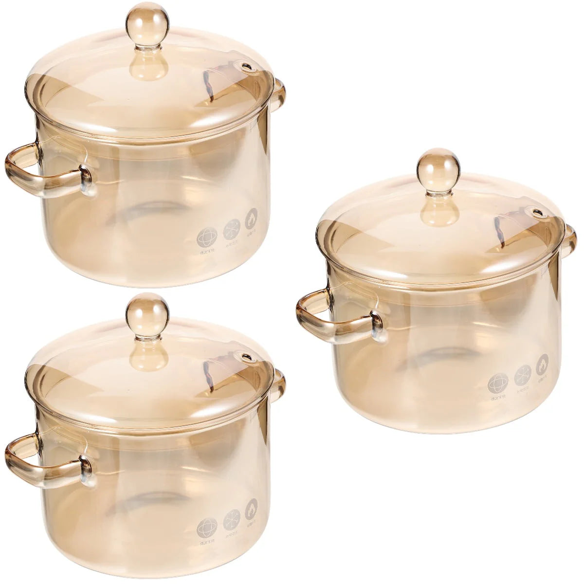 Homemaxs 3pcs High Borosilicate Glass Stockpot with Lid and Double Ear Noodle Bowl Korean Ramen Pot