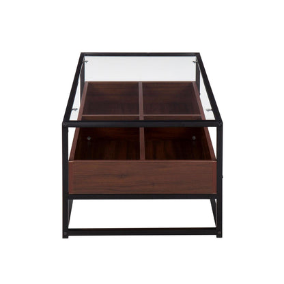 LumiSource Black Steel, Walnut Wood, Clear Glass Display Coffee Table