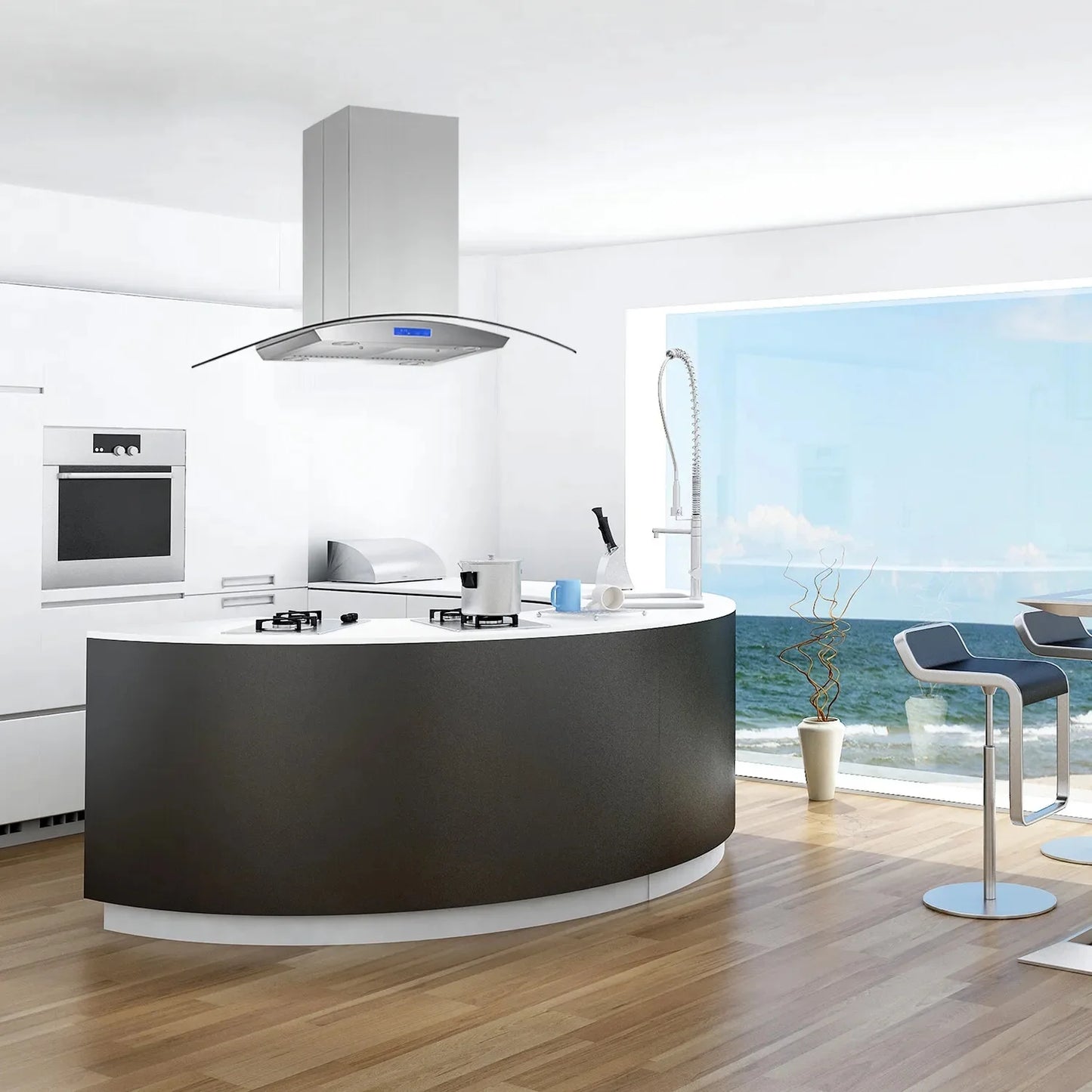 Joeaonz 36-Inch Island Mount Range Hood with 900 CFM, 4 LED Lights, Glass LCD Touch Control