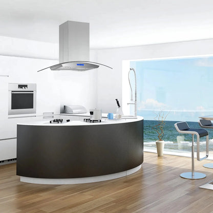 Joeaonz 36-Inch Island Mount Range Hood with 900 CFM, 4 LED Lights, Glass LCD Touch Control